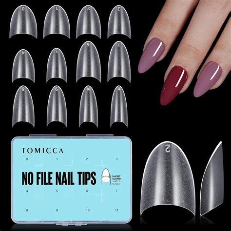 TOMICCA Short Almond French Edge Nail Tips 504pcs Half Cover False