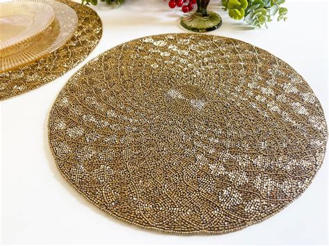 Luxury Handmade Beaded Placemat Small Bead Tablemat 14 Inch Etsy