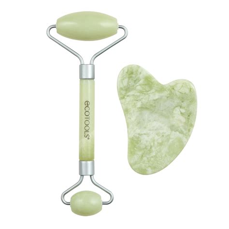 Ecotools Facial Skincare Jade Roller And Gua Sha Stone Duo Pack Mini