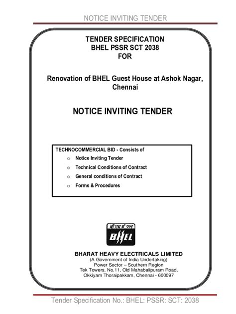 Fillable Online Single Tender For Renovation Of BHEL Guest House