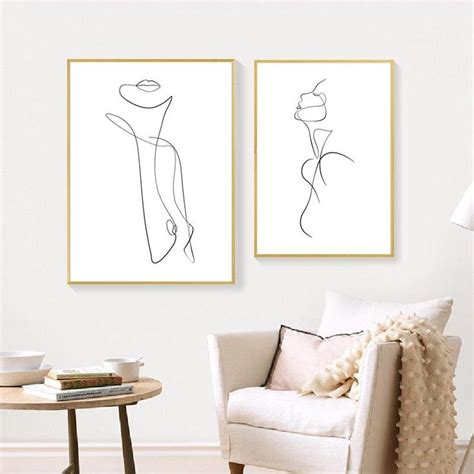 Painting Naked Woman One Line Drawing Abstract Wall Art Wall Art Canvas Prints Line Art Drawings