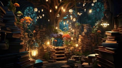 Premium Ai Image A Magical Library Scene With Floating Books