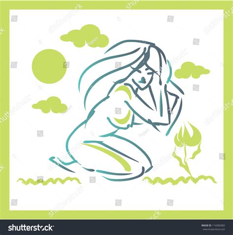 Nature Symbol Nude Woman Long Hair Stock Vector Royalty Free