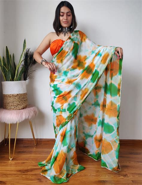 Indian Flag Colored Chinon Crape Saree