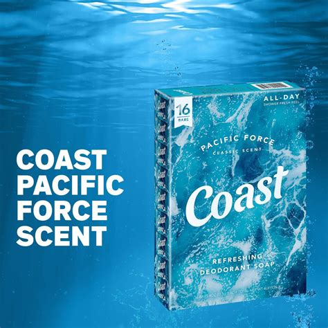 Coast Refreshing Deodorant Soap Bar 16 Bars Classic Pacific Force Scent Energizing And