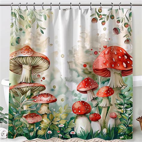 Enchanted Forest Shower Curtain Whimsical Mushrooms Greenery