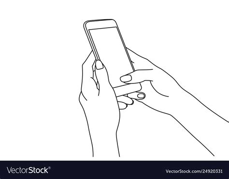 Line Drawing Hands Texting In A Smartphone Vector Image