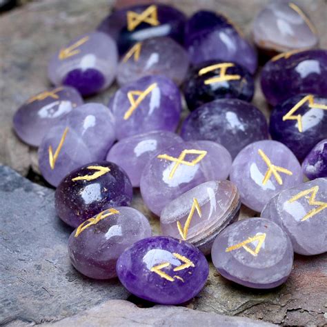 Amazon Crocon Amethyst Gemstone Rune Stones Set With Elder Futhark