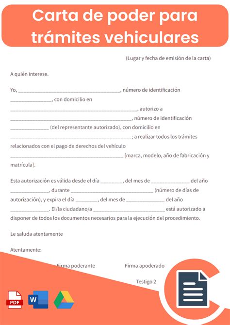 Carta Poder Para Tr Mites Vehiculares Online Word Pdf