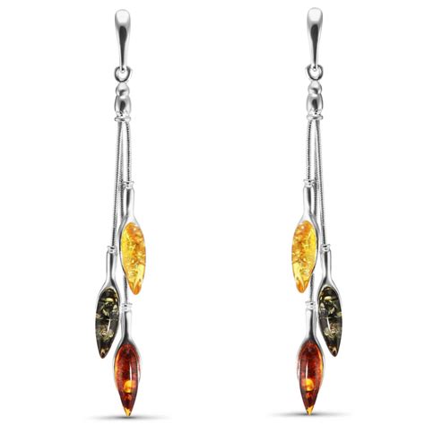 Boucles D Oreilles Pendantes Argent Et Ambre Multicolore Ref