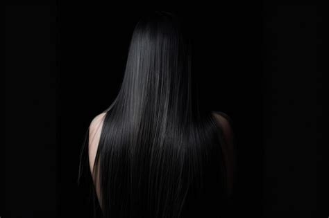 Premium Photo | Long Black Straight Hair Rear View On Black Background ...