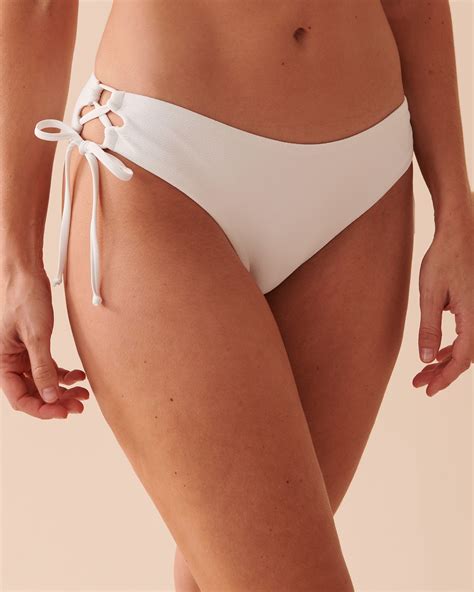 TEXTURED Recycled Fibers Side Tie Cheeky Bikini Bottom White La Vie