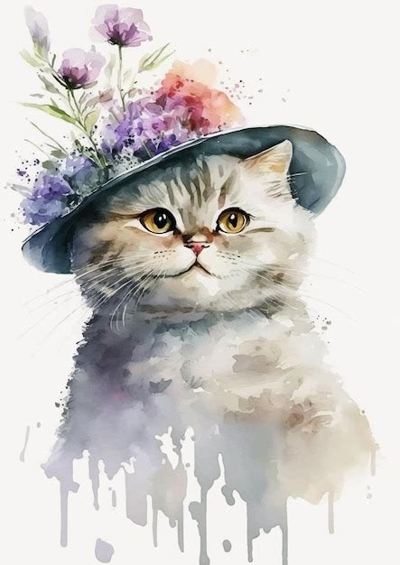 Impression D Art De L Aquarelle De Chat Angora Vecteur Premium