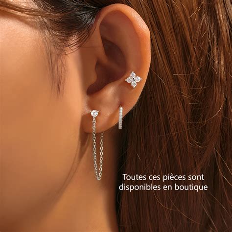 Boucles d oreilles huggies créoles lobe hélix argent 925 et oxyde de