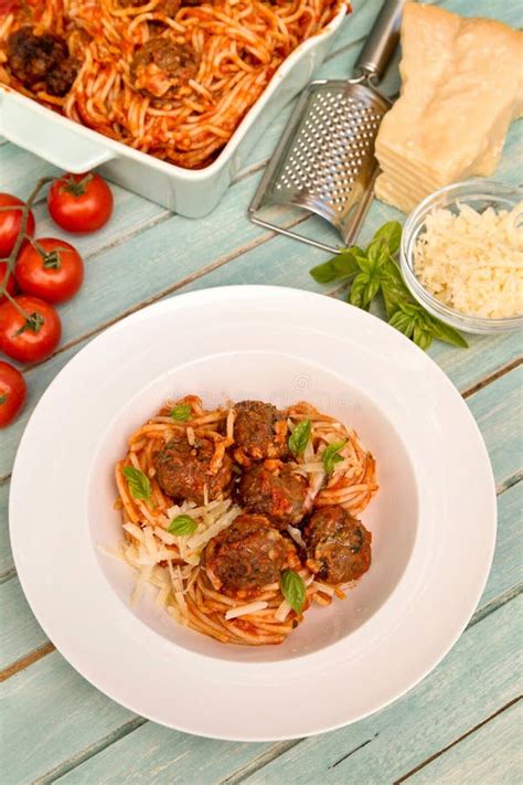 Spaghetti with Tomato Sauce and Meatballs Stock Image - Image of cheese ...