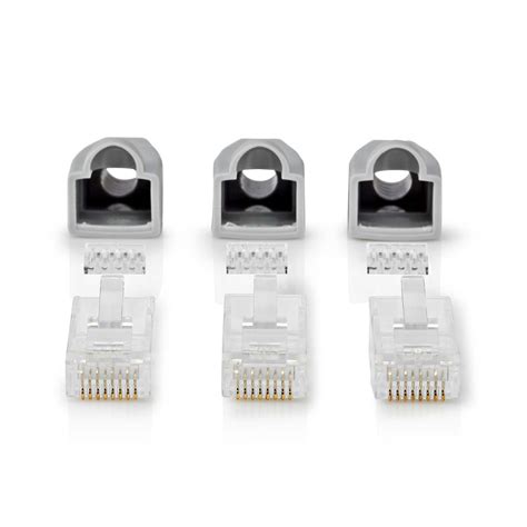 Rj45 Connector Male Solid Utp Cat6 Straight Gold Plated 10 Pcs Pvc Grey Box