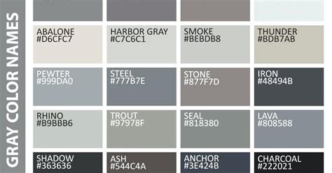 Shades Of Grey Color Chart With Names