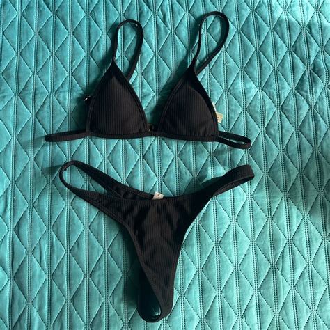 Black Triangle Thong Bikini Women S Fashion Swimwear Bikinis Swimsuits On Carousell