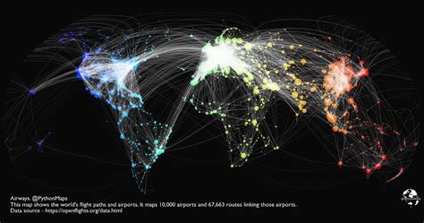 The Worlds Flight Paths And Aviation Hubs