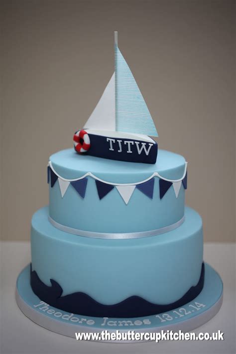 Nautical Themed Christening Cake With Bunting And Yacht Dad Birthday