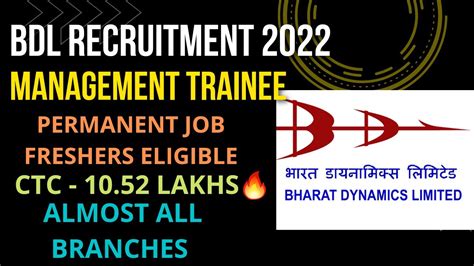 Bdl Recruitment Mt 2022ctc 1052 Lpa🔥🔥freshers Eligiblepermanent