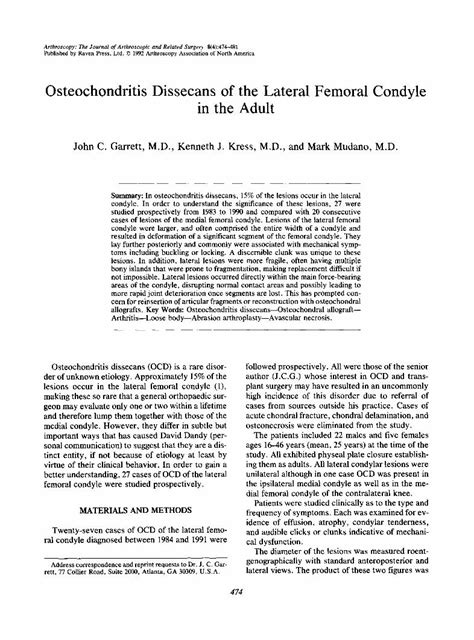 Pdf Osteochondritis Dissecans Of The Lateral Femoral Condyle In The