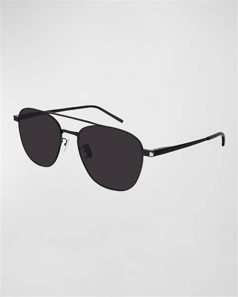 Saint Laurent Mens Double Bridge Rimless Metal Aviator Sunglasses