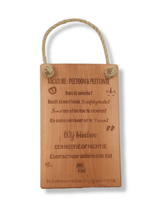 Tekstbord Peetoom En Peettante Beuken Handgemaakt Namens Mij