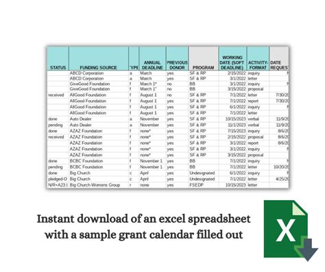 Excel Grant Calendar Template For Nonprofits Instant Download Etsy