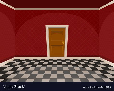 Cartoon empty room with a door in red style Vector Image