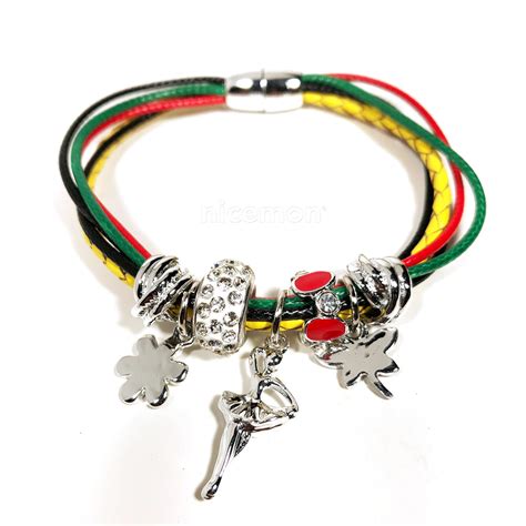 Jamaica Bahamas Rasta Dangle Charm Braided Bracelet Magnet Closure 1 SZ