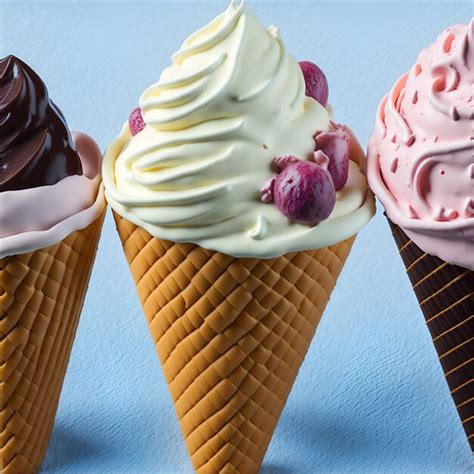 Premium AI Image Three Ice Cream Cones With Different Flavors On Them