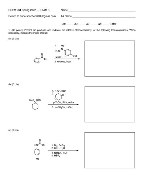 Spring 22 Exam 3 CHEM 234 Spring 2022 EXAM 3 Name Return To