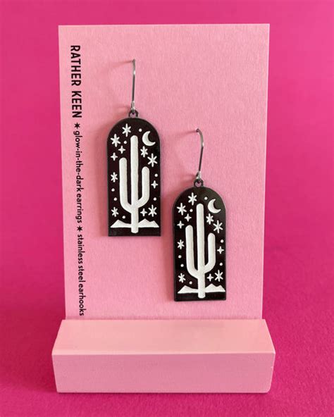 Desert Night cactus statement earrings Glow-in-the-dark Saguaro earr – Rather Keen