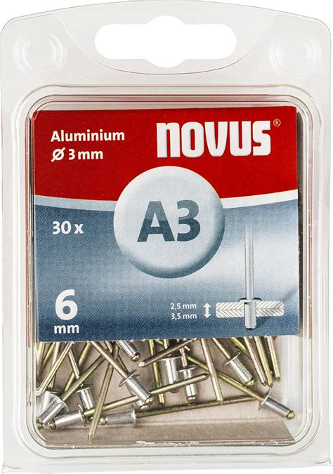 Novus A 3 Rivetti Ciechi In Alluminio Con 6 Mm Di Lunghezza 30 Rivetti