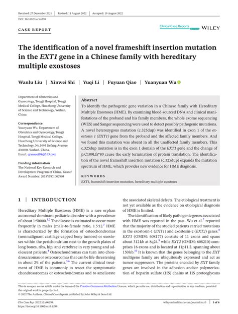 Pdf The Identification Of A Novel Frameshift Insertion Mutation In