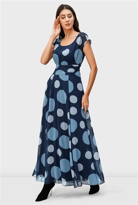 Shop Polka Dot Print Georgette Pleated Empire Dress Eshakti