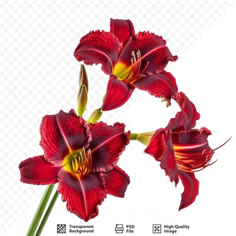 Premium Psd Daylily Flowers Dark Red Isolated On White Isolated