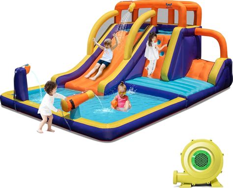 BOUNTECH Tobogán acuático inflable parque de tobogán acuático gigante