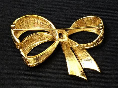 Avon Rhinestone Gold Tone Bow Brooch Pin Etsy