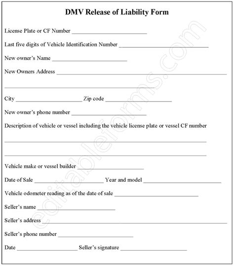 Dmv Release Of Liability Form Editable Pdf Forms