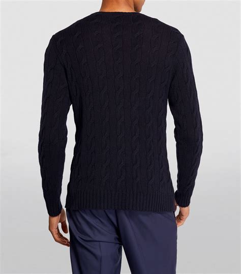 Mens Ralph Lauren Purple Label Navy Cashmere Cable Knit Sweater