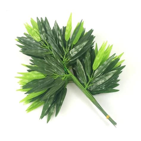 Pcs Branches Green Artificial Bamboo Leaves Silk Cloth Artificial