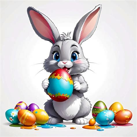 Premium Photo Vector Cartoon Rabbit Painting An Easter Egg