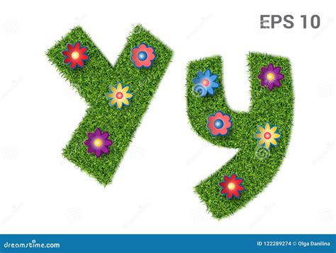 Letter Yy With A Texture Of Grass And Flowers Stock Vector Illustration Of Alphabet Season