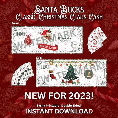 Printable Santa Bucks Christmas Cash Claus Cash Play Money Christmas