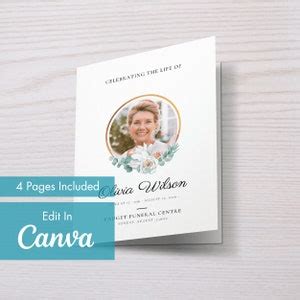 Editable Funeral Program Template Editable In Canva Template Memorial