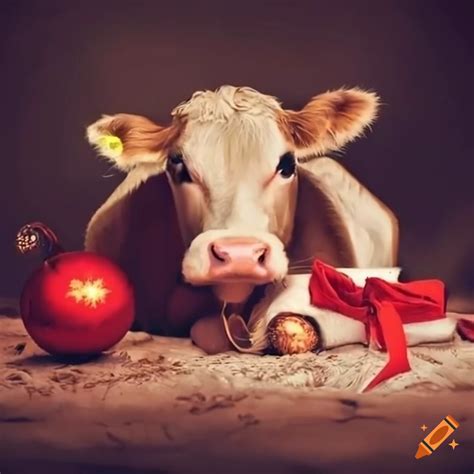 Sad Cow During Christmas Time On Craiyon