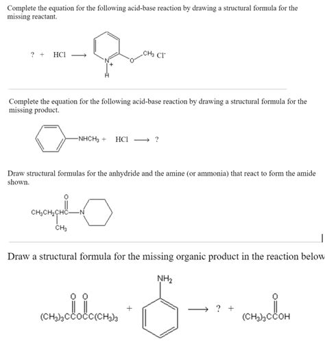 Solved Complete The Equation For The Following Acid Base