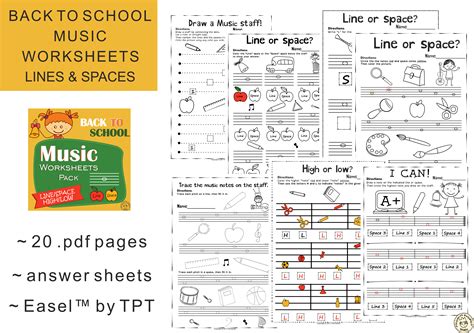 Lines And Spaces Music Worksheets For Back To School Teaching